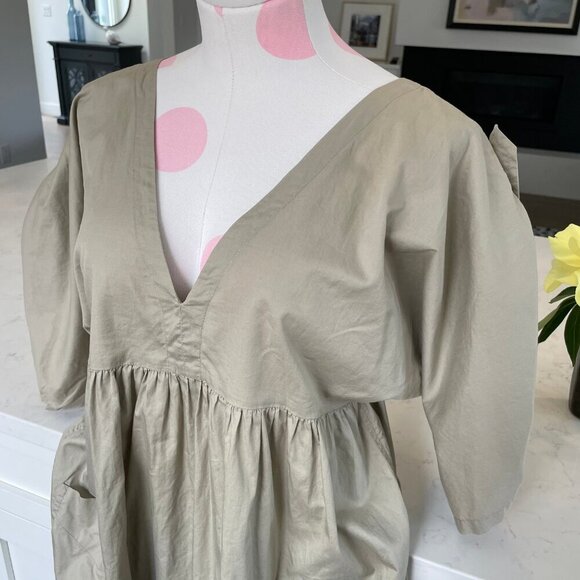 Isabel Marant Etoile Adjustable SS Deep VNeck 100% Cotton Boho Top Khaki Sz 0 - Picture 4 of 11